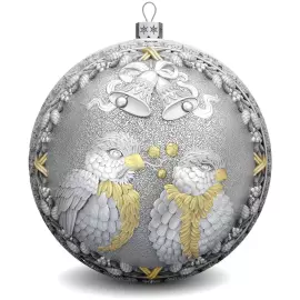 Set of 3 silver Christmas balls "Bells, Bullfinches and Nostalgia"